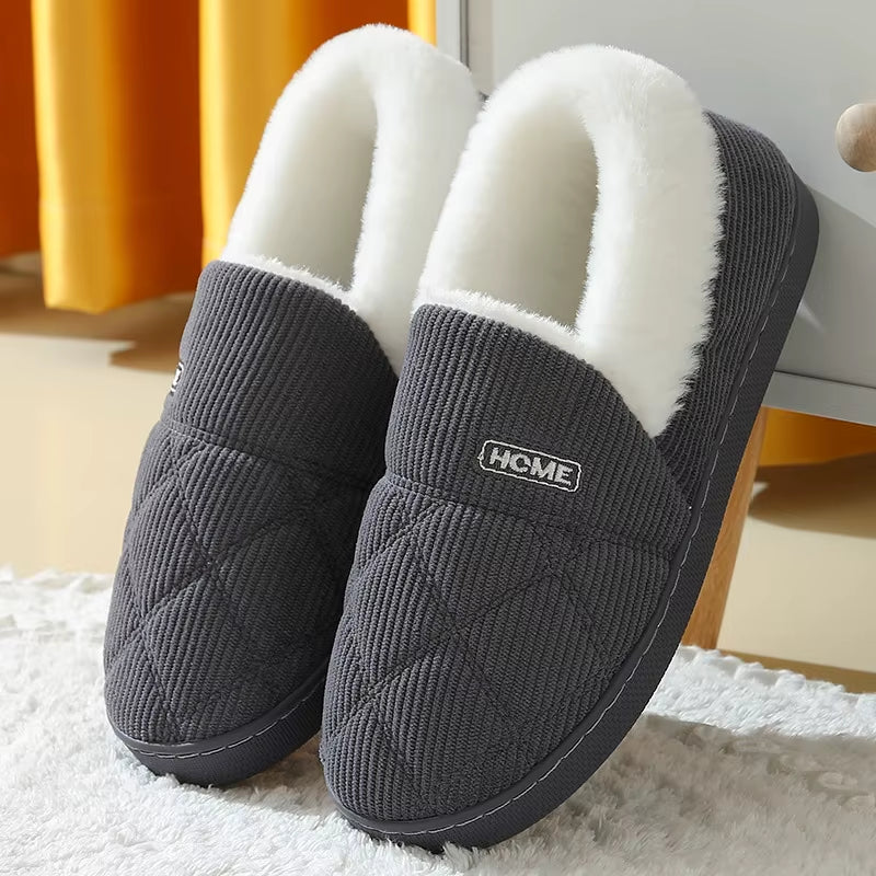 Soft Sole Slippers for Women Winter Fashion Women Fur Slippers Fuzzy Plush Men Slippers Warm Furry Women Cotton Shoes