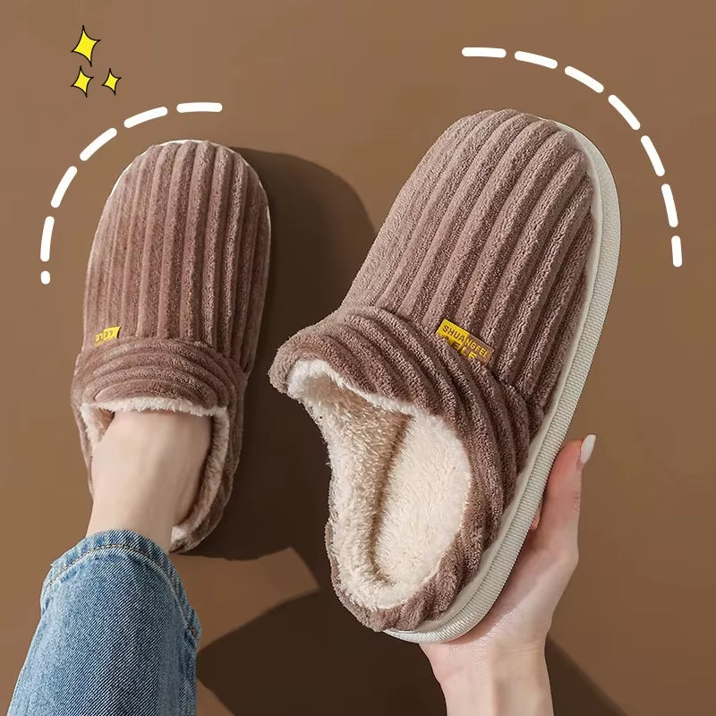 Soft Sole Slippers for Women Winter Fashion Women Fur Slippers Fuzzy Plush Men Slippers Warm Furry Women Cotton Shoes