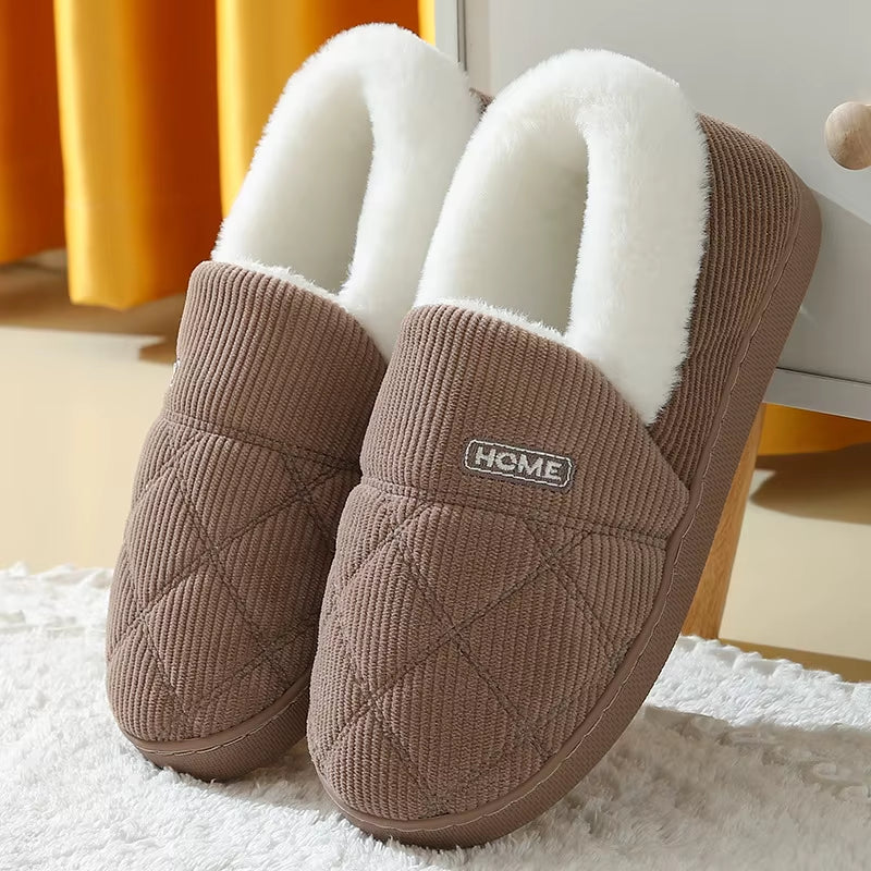 Soft Sole Slippers for Women Winter Fashion Women Fur Slippers Fuzzy Plush Men Slippers Warm Furry Women Cotton Shoes