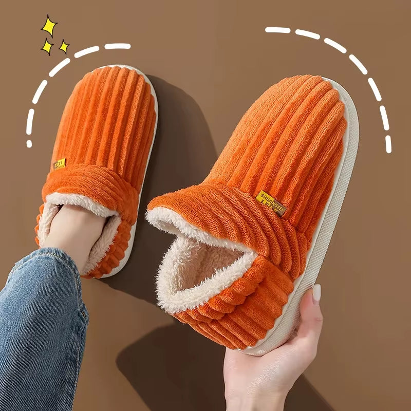 Soft Sole Slippers for Women Winter Fashion Women Fur Slippers Fuzzy Plush Men Slippers Warm Furry Women Cotton Shoes